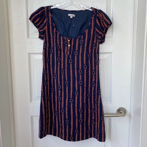 Shoshanna Silk Navy/Orange Chain Design Dress SZ 4